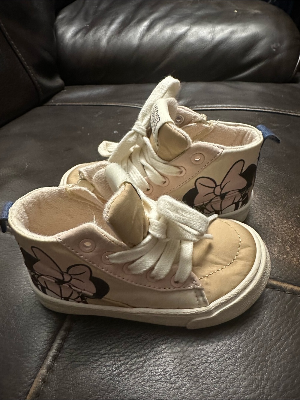 Zara Beige & White Minnie Mouse High-Top Sneakers for Kids